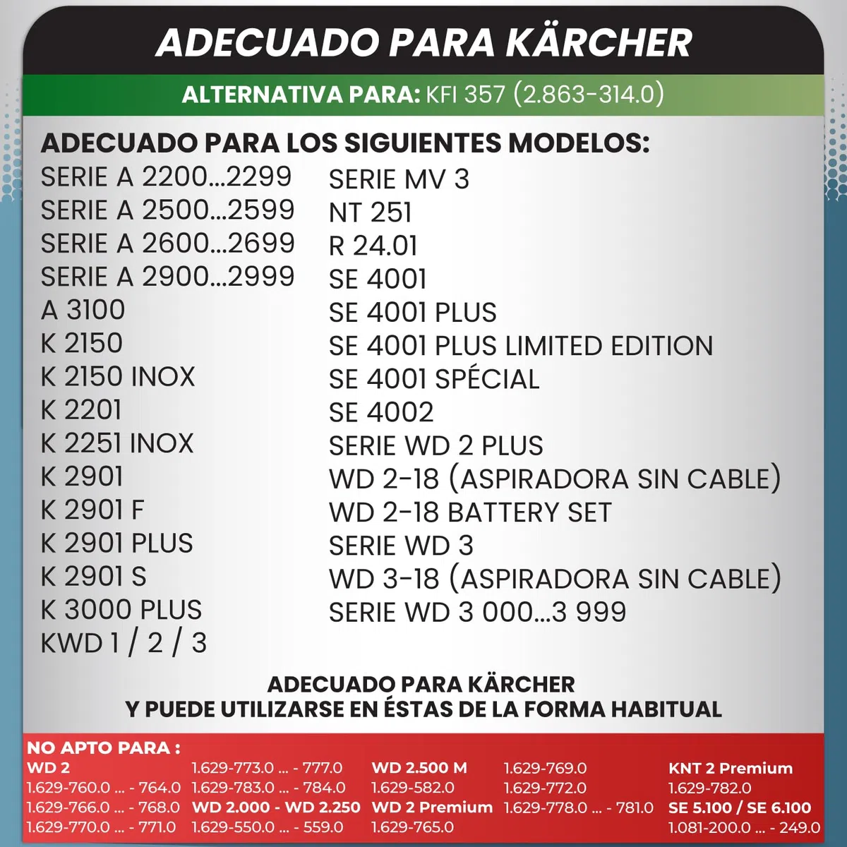 McFilter | 20 Bolsas de aspirador compatibles con Kärcher WD2 WD3 KWD1 KWD2 KWD3 WD3.200 - WD3.800 WD 3 V-17/4/20 M/SE4001/SE4002, se adapta a KFI 357 2.863-314.0