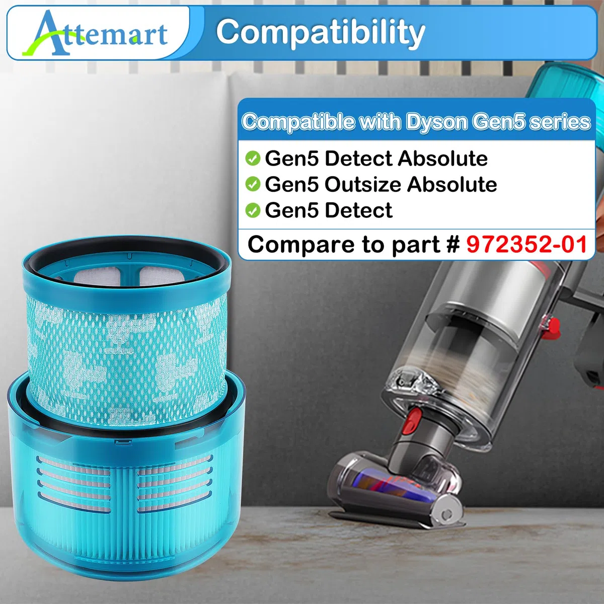 Paquete de 3 filtros Gen5 de repuesto compatibles con Dyson Gen5 Detect Absolute, Gen5 Outsize Absolute, Gen5 Detect aspiradora inalámbrica