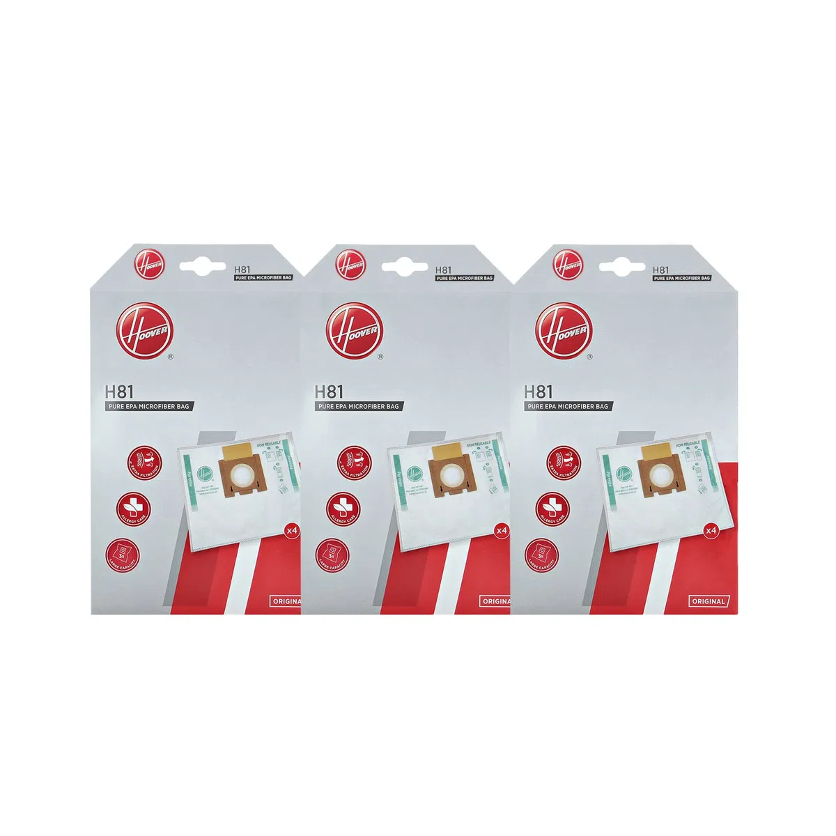 Hoover H81 Kit de Bolsas de Microfibra 3 paquetes de 4 bolsas, Extrafiltrantes y Anti Olor, Original, White (35602586)