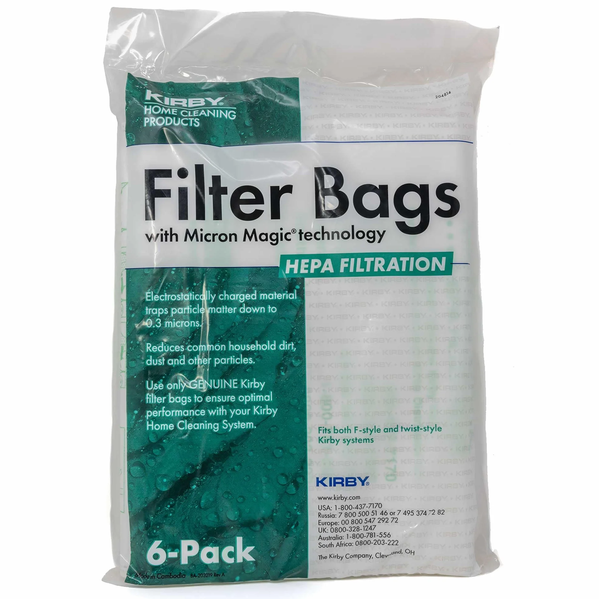 Kirby MicroAllergen Plus HEPA Filter Bags 6-Pack | Part #204814 | Compatible with F Twist-Style Vacuums Micron Magic, Polipropileno, Blanco, 6