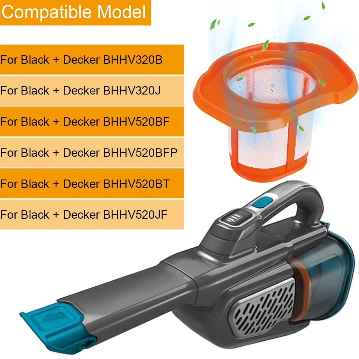 6 filtros BHHV320B para Black + Decker BHHV320B BHHV320J BHHV520BF BHHV520BFP BHHV520BT BHHV520JF Piezas de Repuesto para aspiradora de Mano inalámbrica con Cepillo de Limpieza